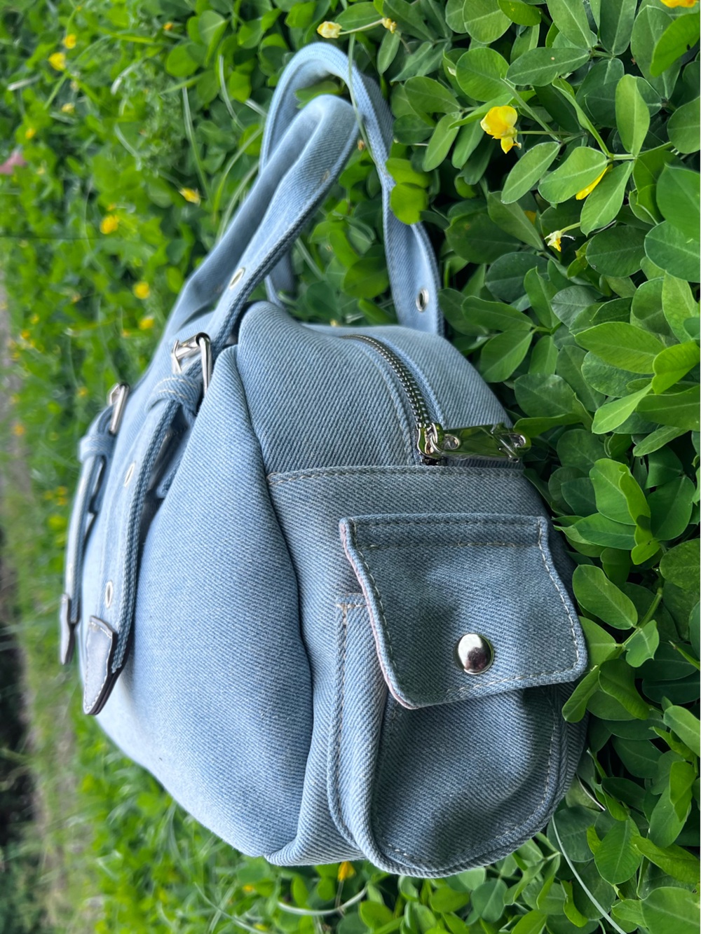 NWT True Religion Multipatch Light blue denim satchel bag with buckle detail - Picture 6 of 13